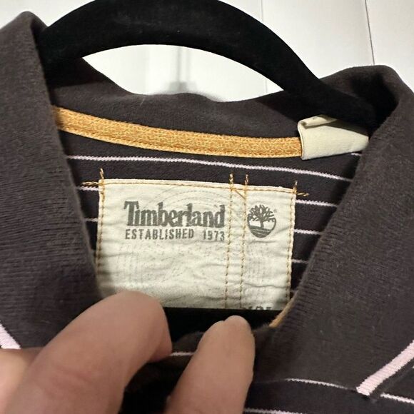 Timberland black/white striped polo style shirt sleeve top - Picture 3 of 5